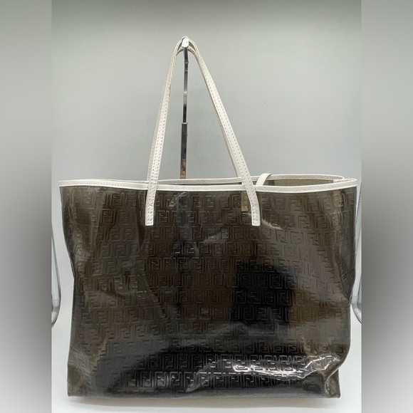 Rare Vintage Clear Black Zucca FF PVC Shopper Tote with Pouch - Picture 3 of 16